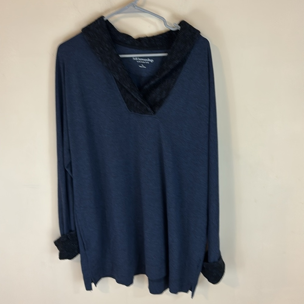 Soft Surroundings Navy Tunic Top with Warm Woven Overlapping Collar Size 1X